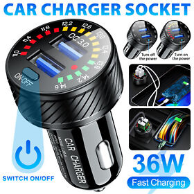 Qc3.0 12v Dual Usb Car Charger Fast Charging Socket Power Outlet Led Voltmeter