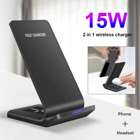B37307001 2in1 Qi Wireless Charger Station For Apple Air Pods Iphone 14 Pro Samsung Z Flip