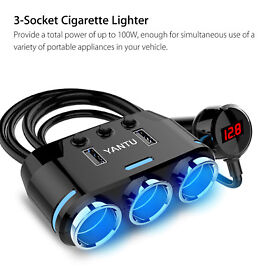 3way 12v Car Cigarette Lighter Socket Splitter Dual Usb Charger Power Adapter
