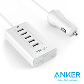 Aka2311h22 5-port Usb Car Charger Adapter 50w 10a Power Iq Phone Charging With 3ft Cable
