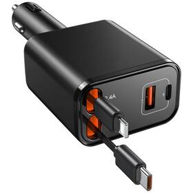105w 99liu 748899315354 Retractable Iphone Car Charger 4 In 1 Usb C Fast Charging Black