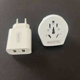 Eda003206501a Accetel Eu Plug Double Usb Port Travel Charger And Universal Adapter White