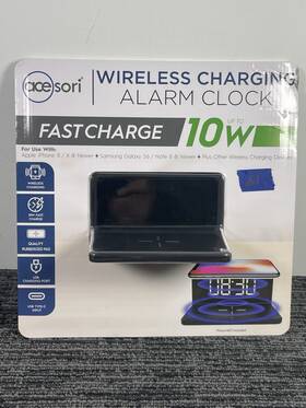 Ace Sori 721361771230 Wireless Charging Alarm Clock Black Fast Charge 10w New
