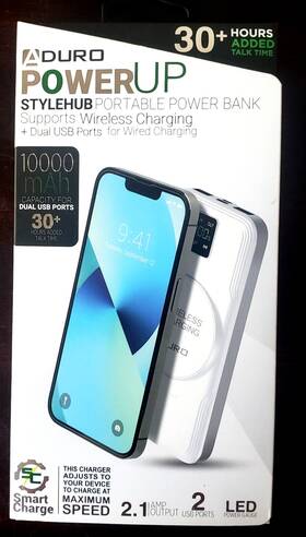 Aduro 849813051751 Power Up Portable Bank For Wireless And Usb Wired Charging White
