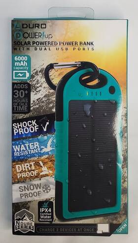 Pw-6k10-sbt Aduro Powerup 6000mah Solar Power Bank Turquoise Dual Usb