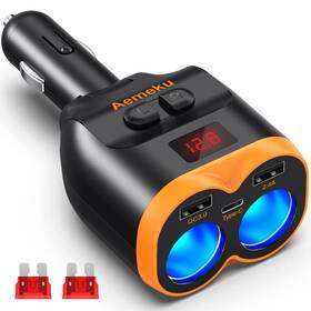Qc3.0 Aemeku 975051700015 Pd20w Usb-c Fast Charger Car Adapter 120w 2-socket Cigarette Lighter Ad