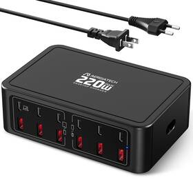 At-007-6a6c Aergiatech 220w Usb C Charging Station 12-port Gan Charger Hub 65w Black
