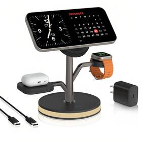 Aitek Power 763022264552 3-in-1 Charging Station Magsafe Charger Stand With Led Light And 20w Pd Adapter