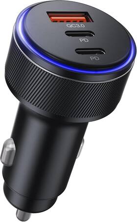 Ah2024-03 Aknsn Usb-c Car Charger 3-port 90w Fast Dual And Usb-a Black