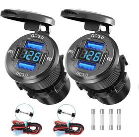 2pcs-pd2qc2 Alfreddireck 2pack 78w Quad-port 12v Usb Outlet - Dual Qc3.0 And Pd3.0 Quick Charge Car