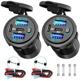 2qc2pdswitch-dual Alfreddireck 2 Pack Car Usb Charger 78w Quad-port 12v Fast Charge Switch Led Qc3.0 Pd3.0