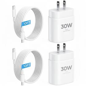 Alimu 759357742179 Iphone 17 16 15 Charger Fast Charging 10ft Cable 30w Usb C 10ft-2pack White