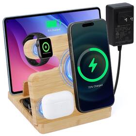 6929-e-a-2023-144 Alltripal 4-in-1 Bamboo Nightstand Wireless Charging Station For Healthy And Environmental