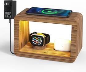 6953 Alltripal Bamboo Charging Station For Multiple Devices 15w Fast Wireless Charger Night