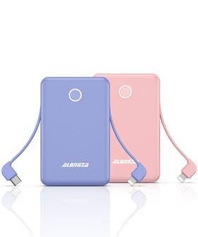 Alongza 702013183472 6000mah Portable Charger With Built-in Cables Ultra Slim Pink&blue