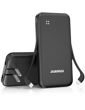 Alongza 768399170253 Portable Charger Built-in Cables And Ac Wall Plug Slim Fast Charging