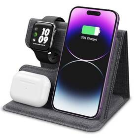 17air Alpha Digital 3-in-1 Foldable Wireless Charging Station Pu Leather - Gray