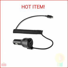 Amazon Basics L6lwc042-cs-r Fast-charging Car Charger 1 Usbc Usb-a Built-in Coiled Cable