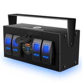 Us1-aos11213 Amomd Waterproof 4 Gang Toggle Switch Box With Usb Qc3.0/pd Charger And Voltmeter 12v