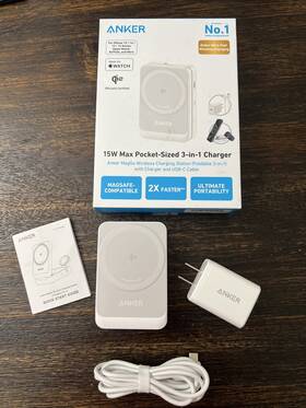 Anker 194644155582 15w Max Pocket Sized 3 In 1 Charger Wireless Charging White For Apple Used