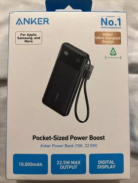 91803760 Anker 10000mah 22.5w Pocket Sized Power Boost Bank Black New/open Box