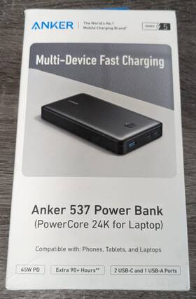 A1379011 Anker 537 Black Portable Charger 24000mah 65w Power Bank For Laptop/phone