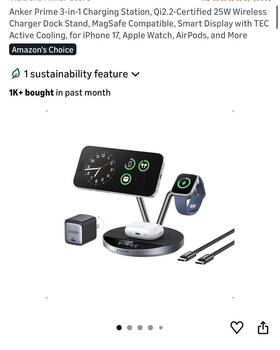 Anker A25n1 Prime 3in1 Charging Station Aircool Wireless Charger Qi2 25w Certifie