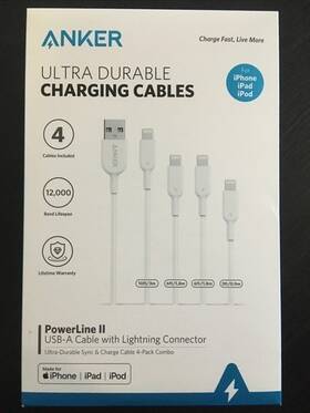 B2716j23 Anker Powerline Ii Usb-a To Lightnin Ultra Durable Charging Cable 4-pack Apple