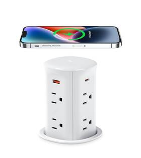 Oeup020a-wup-65w-8-2a2c Annquan 3 Inch Pop Up Countertop Receptacle With 4 Usb Ports 15w Wireless Charger