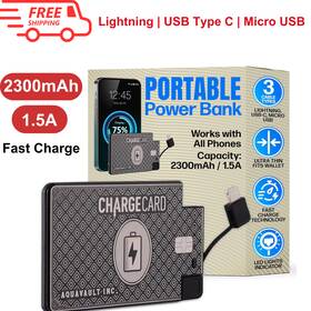 Aquavault 656841931838 Ultra Thin 2300mah Wallet Power Bank - Fast Emergency Charger With Built-in Cables