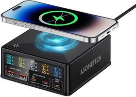 Qc3.0 Asometech 711181562583 160w Usb-c Charging Station 5-port 65w Pd Wireless Lcd