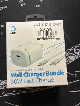 30wusbc At&t Fast Charge Bundle 20w Usb-c Wall Charger 4ft To Cable