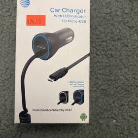 4467l At&t New Fast 4.8amp Certified Micro Usb Car Charger With Extra Port - Black