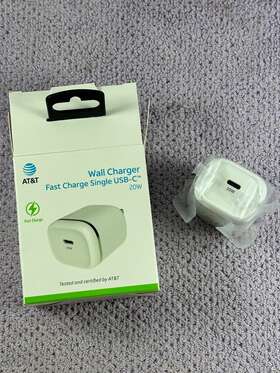At&t 738516552736 Wall Charger Fast Charge Single Usb-c 20w Block For Iphone White New