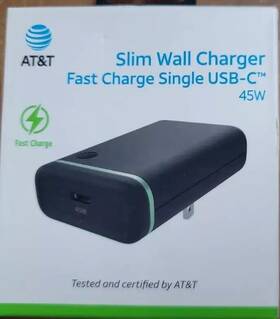 At&t 738516552767 45w Usb-c Single Port Power Delivery Wall Block Fast Charger Black