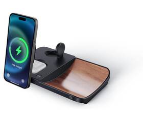 At&t 849944093910 3-in-1 Executive Wireless Charging Station 30w Charger 4ft Cable Wood