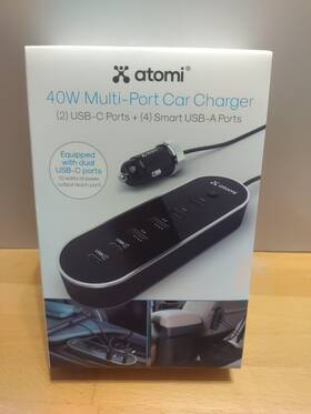 Atomi 749394340940 40w Multi-port Car Charger 2 Usb-c Ports 4 Smart Usb New