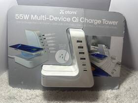 At071524 Atomi 55w Multi-device Qi Charging Tower In White