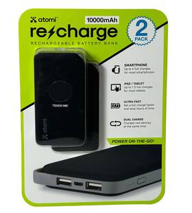At1381 Atomi 2 Pack Mini Power Bank 10000mah Usb Ports New