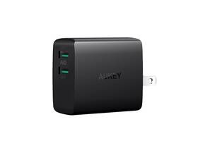 103638 Aukey Wall Charger Ultra Compact Dual Port 4.8a Output Fast Charging Foldable