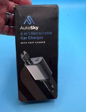Autosky 850045500313 4 In 1 Retractable Car Charger Cable Dual Port Usb C Pd Fast Charging Adapter Us