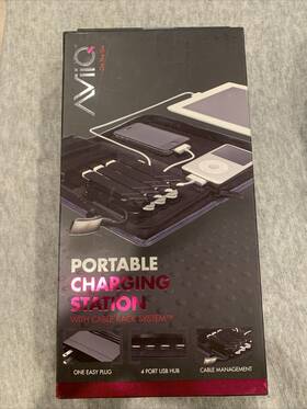 Av-cs4h-mlrb Aviiq Portable Charging Station 1 Plug 4 Port Usb Hub Cable Management Black