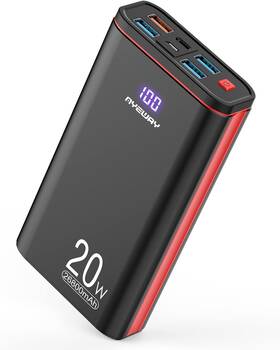 Pd-2620w Ayeway Battery Pack Usb C Portable Charger Pd 20w Fast Charging Black-red