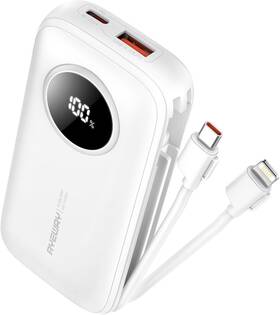 Pd-s10k Ayeway Small Power Bank With Built-in Cable 10 000mah Usb C Fast Charge White