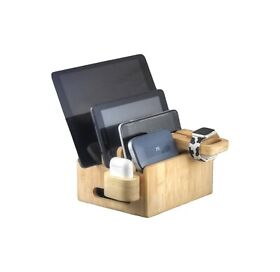 Bamboo Usb Hub Electronic Multi-device Charging Station Phone Tablet Watch
