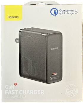 Ccgan100cs Baseus New Gan2 Fast Charger 1c 100w Us Set 1 Port Usb Type-c Black