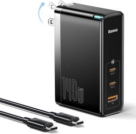 Ccgan140cs Baseus 140w Gan5 Usb-c Charger 3-port Fast Charge For Iphone 17 Pro Max Macbook