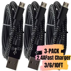 Uk036446 Beibao 3-pack Micro Usb Cable 3/6/10ft Fast Charge Cord For Samsung Lg Android Charger