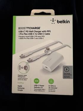 4031r Belkin Boostcharge 30w Usb-c Pd Pps Wall Charger With Pro Flex Cable White
