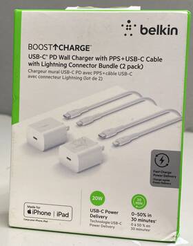 4050r Belkin Mfi-certified 20w Fast Wall Charger Usb-c Lightning Cable 2pk